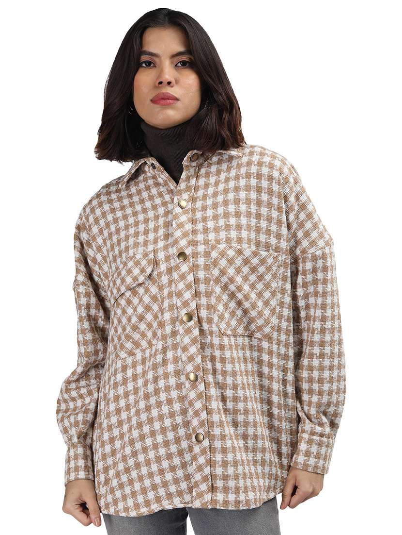 women brown wool shacket