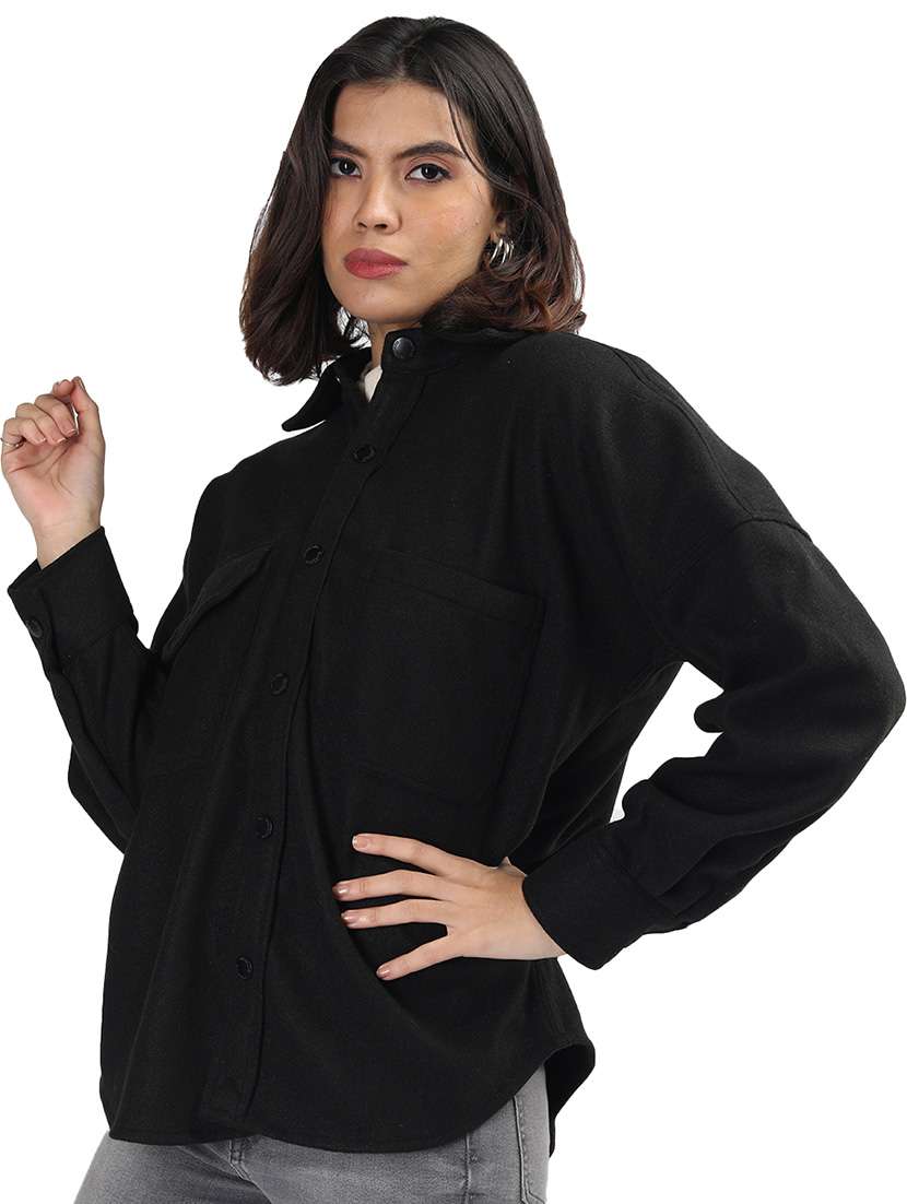 women black wool shacket