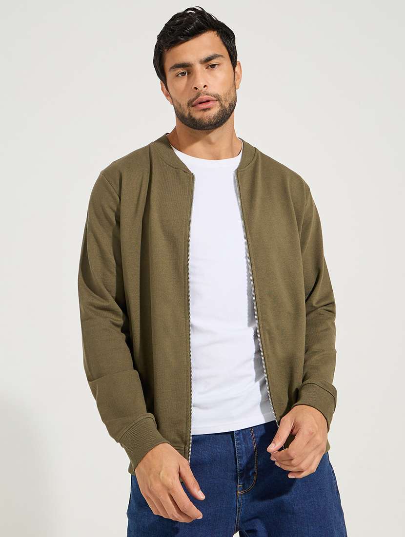 men solid olive cotton casual jacket