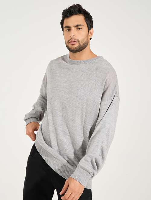 men grey solid pullover - 21494307 - Standard Image - 0