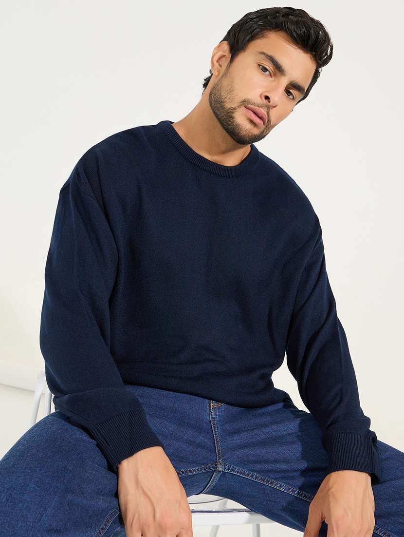 men navy blue solid pullover - 21494308 -  Standard Image - 2