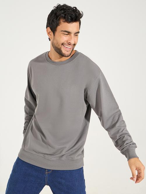 men grey cotton plain sweatshirt - 21494310 - Standard Image - 0