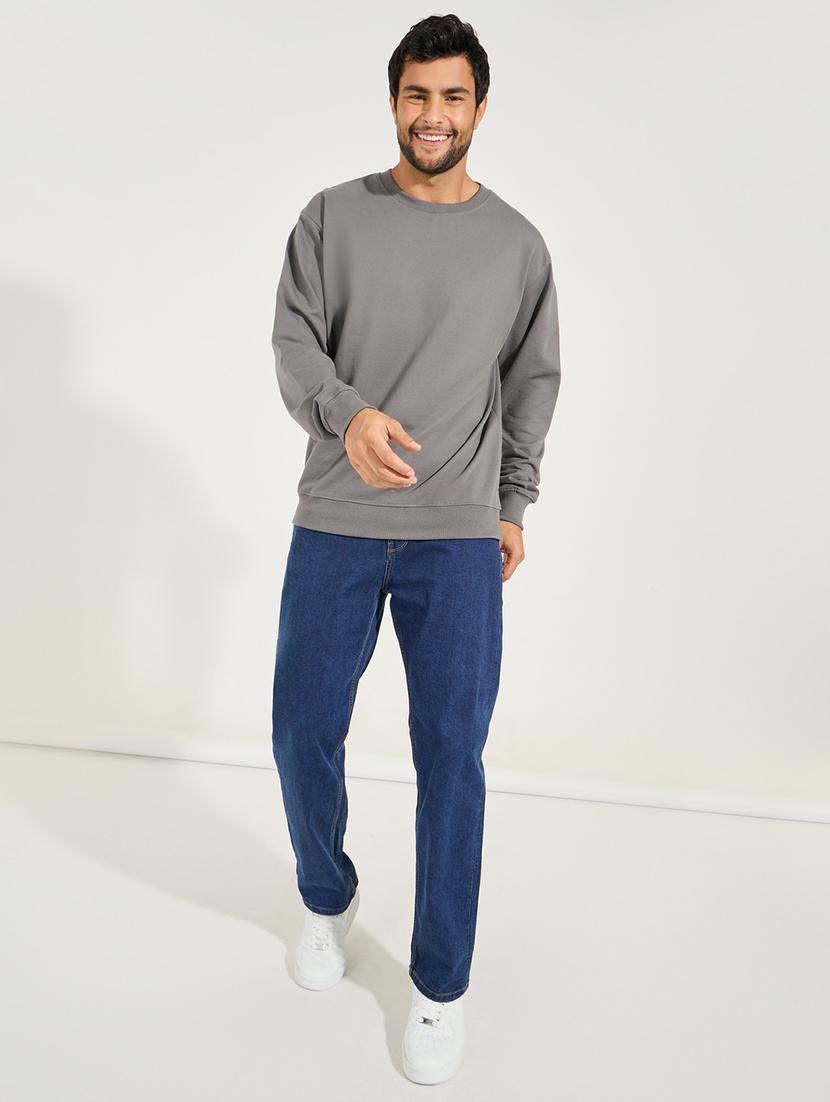 men grey cotton plain sweatshirt - 21494310 - Standard Image - 2