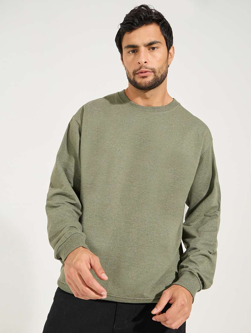 men olive solid sweatshirt