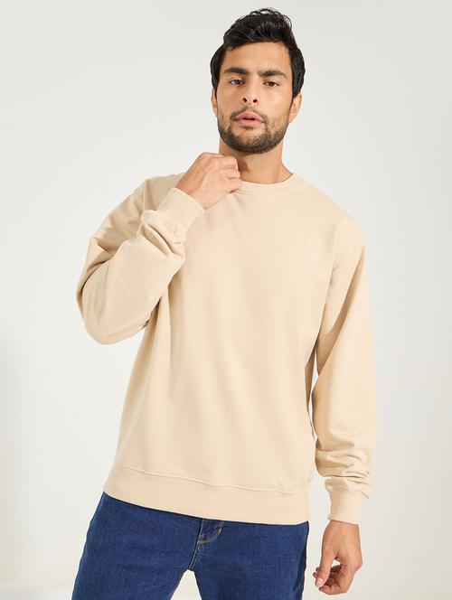 men beige cotton plain sweatshirt - 21494312 -  Standard Image - 0
