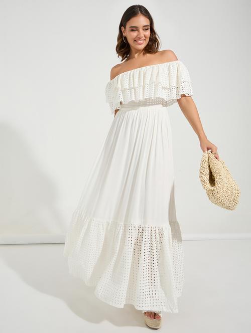 women white cotton fit & flare dress - 21494332 - Standard Image - 0