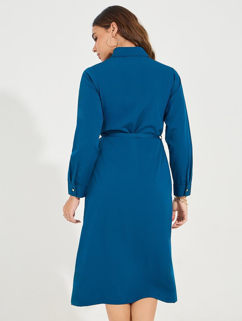women teal polyester shirt dress - 21494334 - Standard Image - 2