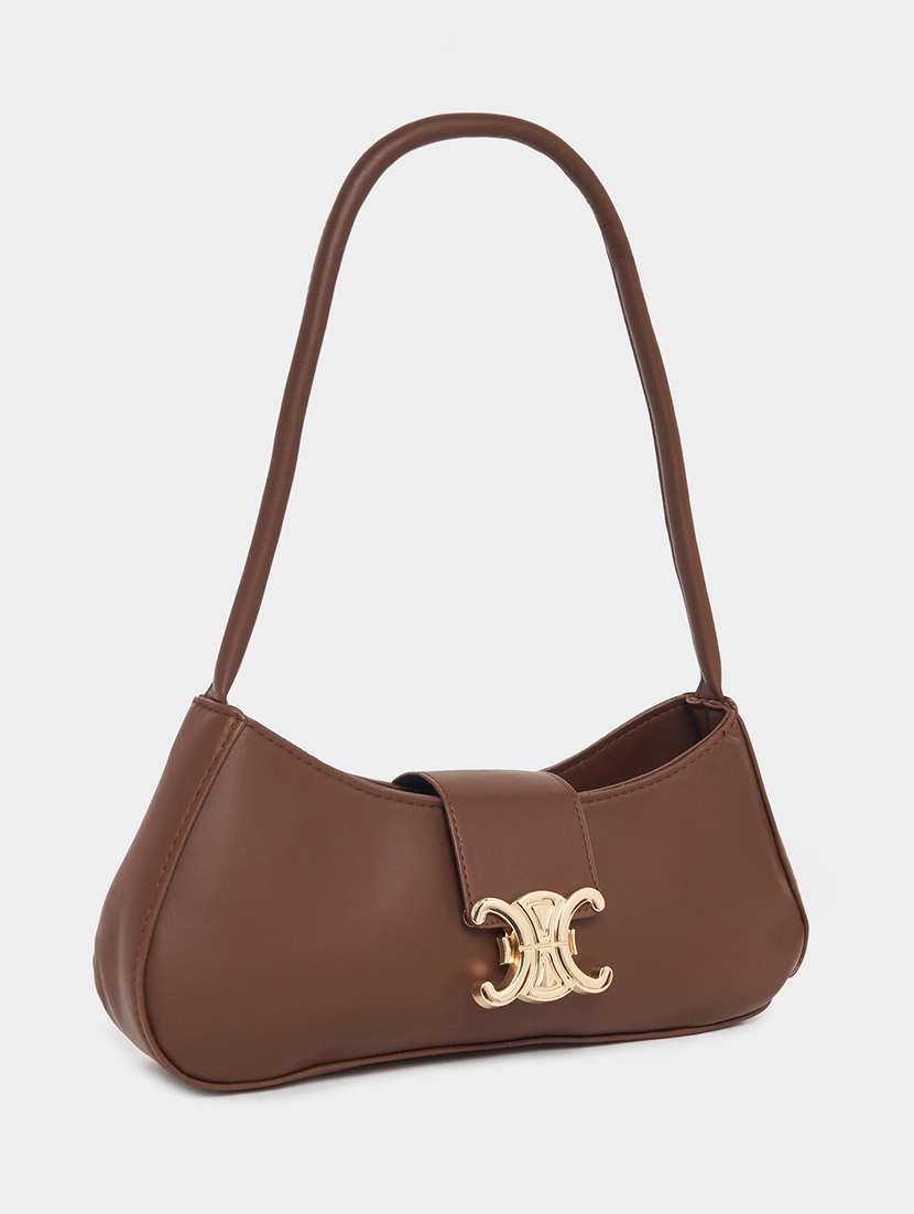 women brown pu handbag