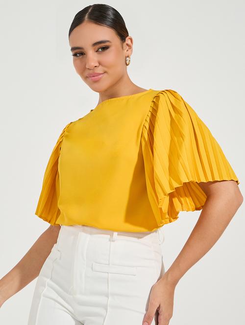 women gold polyester regular top - 21494410 -  Standard Image - 0