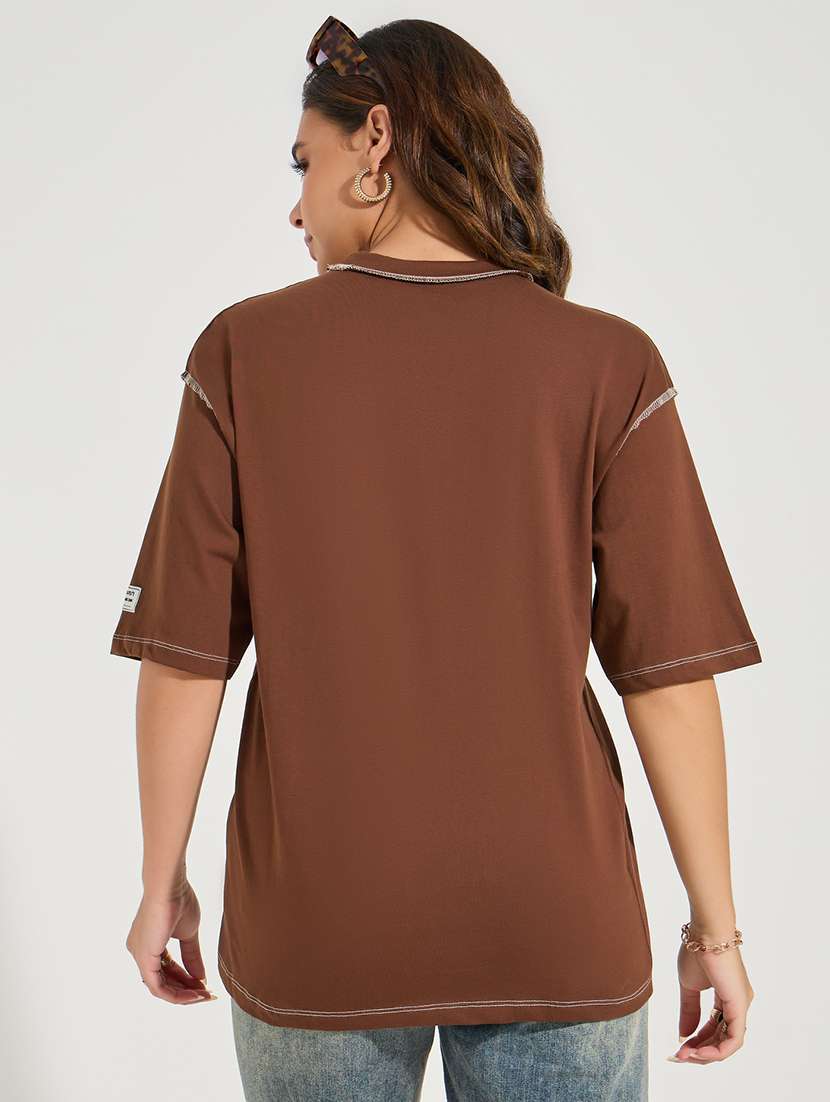 women brown cotton regular t-shirt - 21494417 -  Standard Image - 2
