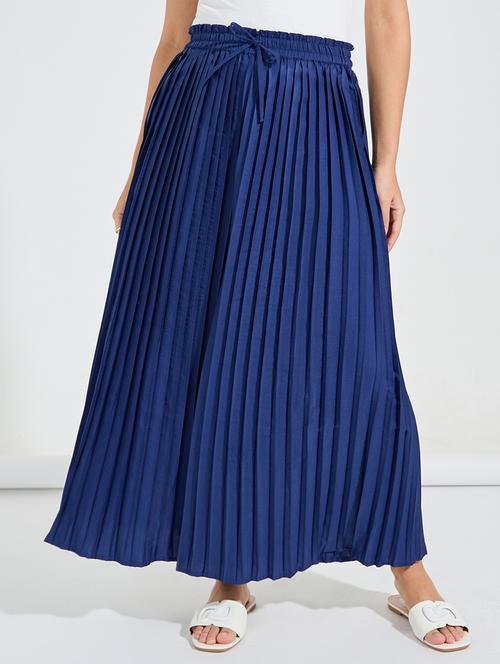 women navy blue polyester wide leg palazzos - 21494418 -  Standard Image - 0