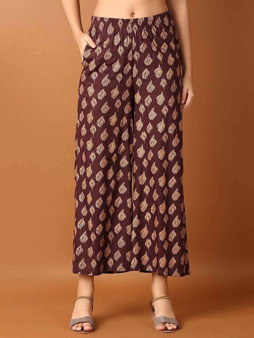 women brown printed palazzo