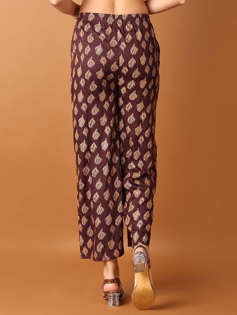 women brown printed palazzo - 21494467 - Standard Image - 2