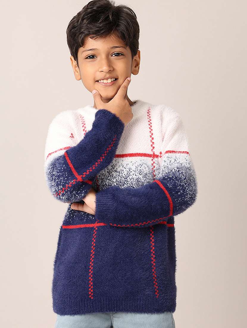 boys self design long sleeve sweater