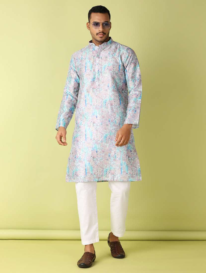 men printed detailed kurta & pyjama set