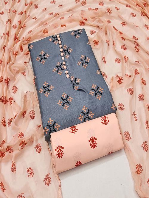 women grey printed unstitched suits - 21494626 -  Standard Image - 0