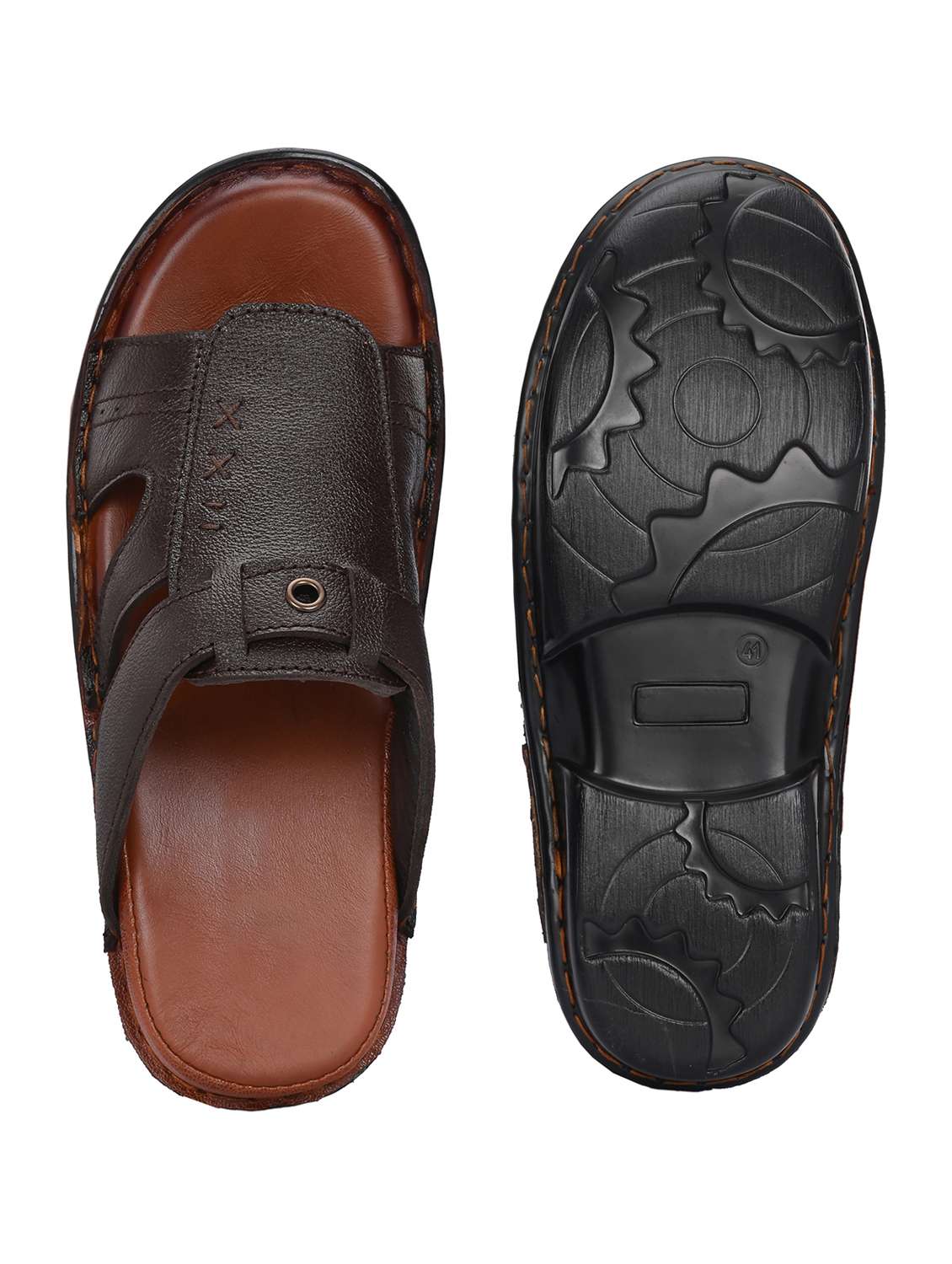 men brown slip on sandal - 21494930 -  Standard Image - 2