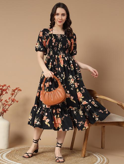 women black crepe fit and flare dress - 21495046 -  Standard Image - 0