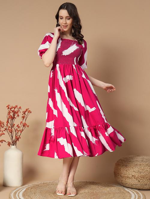 women pink crepe fit and flare dress - 21495049 -  Standard Image - 0