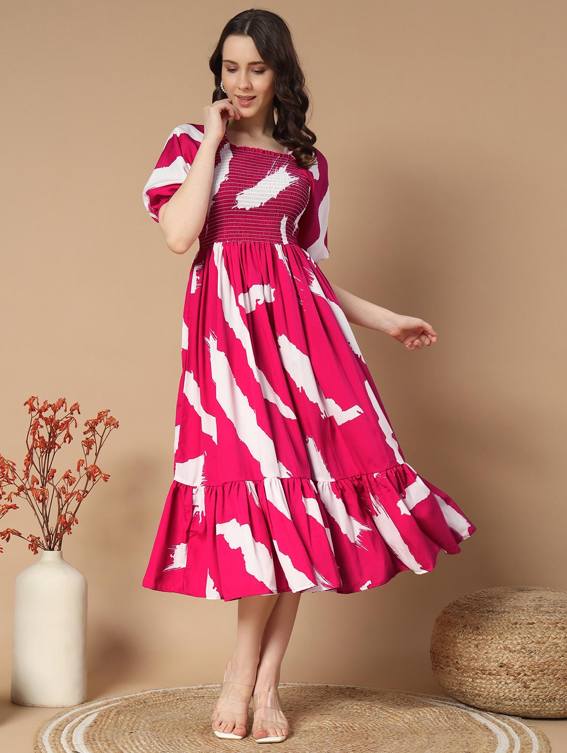 women pink crepe fit and flare dress - 21495049 -  Zoom Image - 0