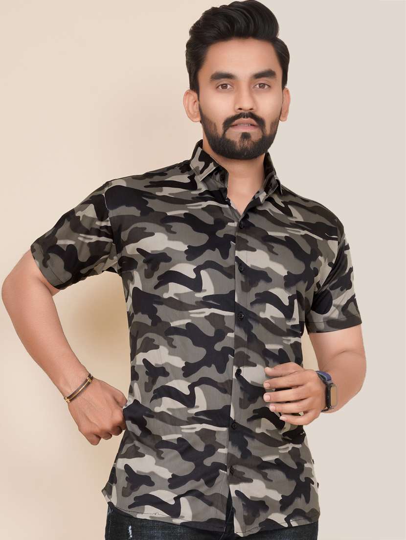 men camouflage short sleeve casual shirt