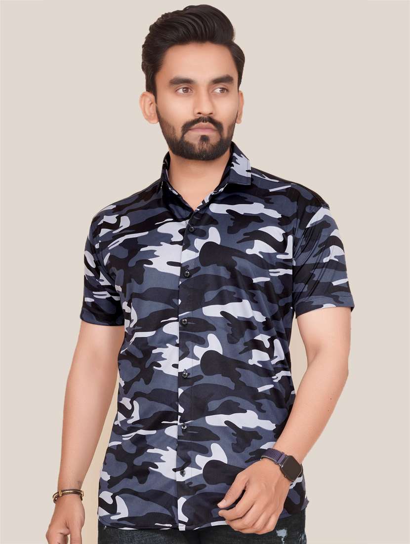 men camouflage short sleeve casual shirt