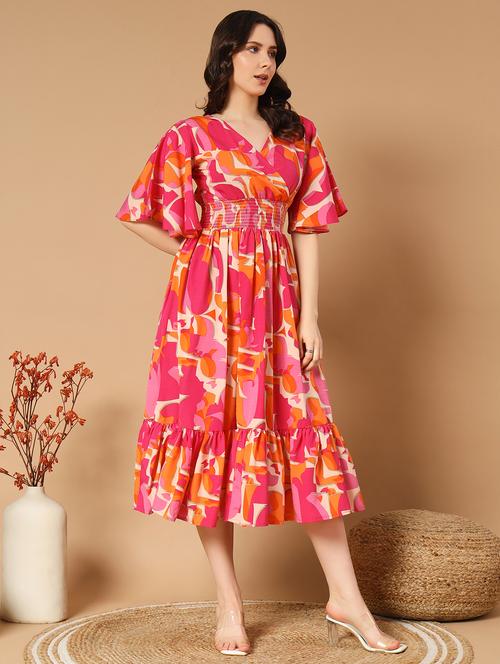 women orange crepe fit and flare dress - 21495166 -  Standard Image - 0