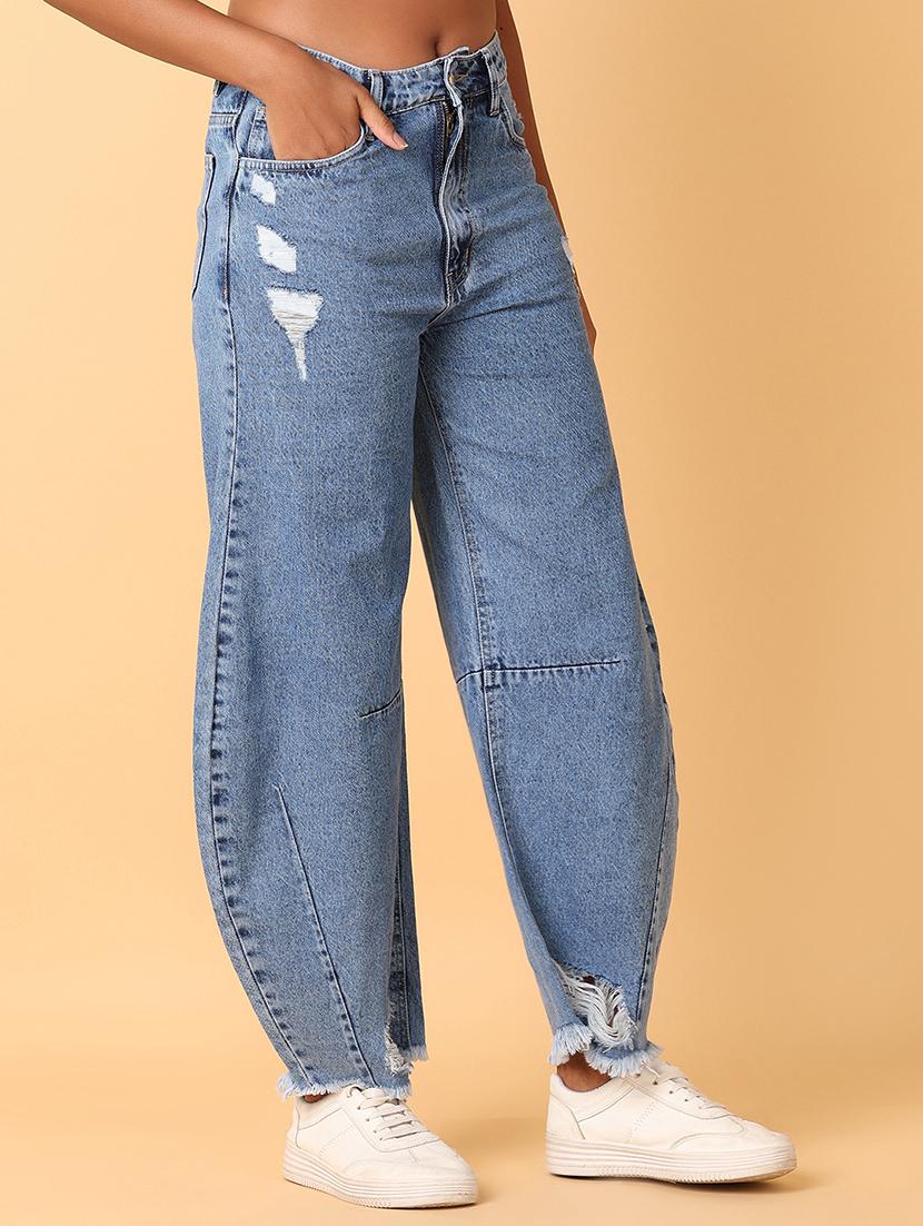 women solid mid rise baggy jean - 21495234 - Standard Image - 2