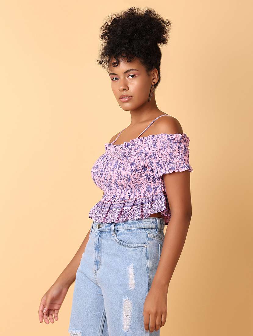 women printed off shoulder crop top - 21495236 -  Standard Image - 2