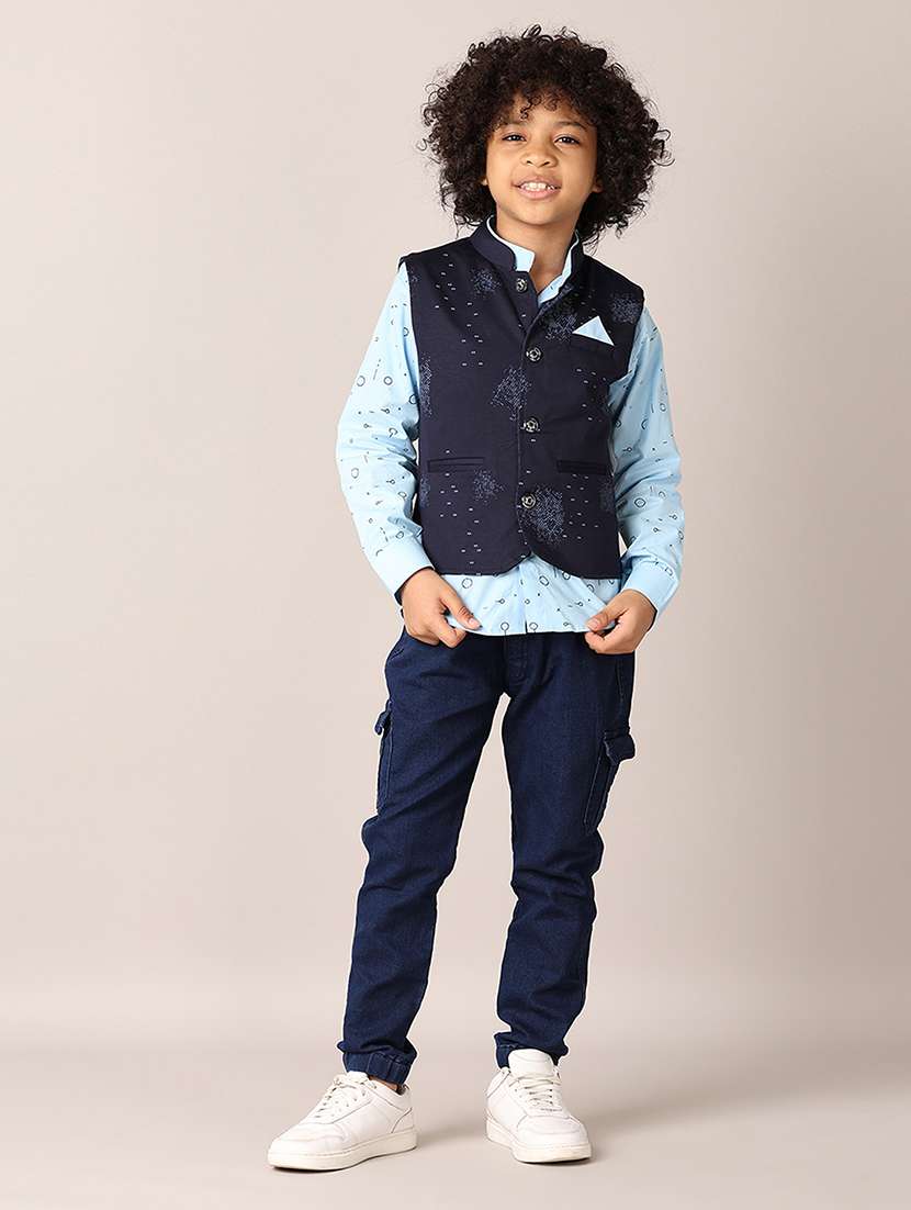 boys printed long sleeves shirt & jeans set