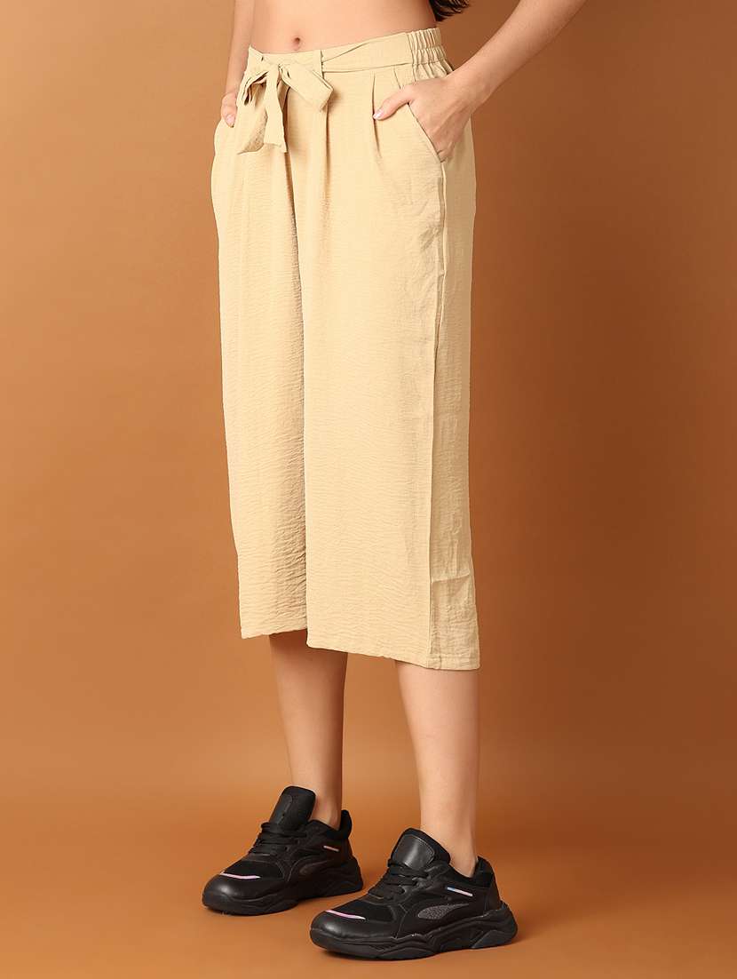 women beige solid capri - 21495386 -  Standard Image - 2