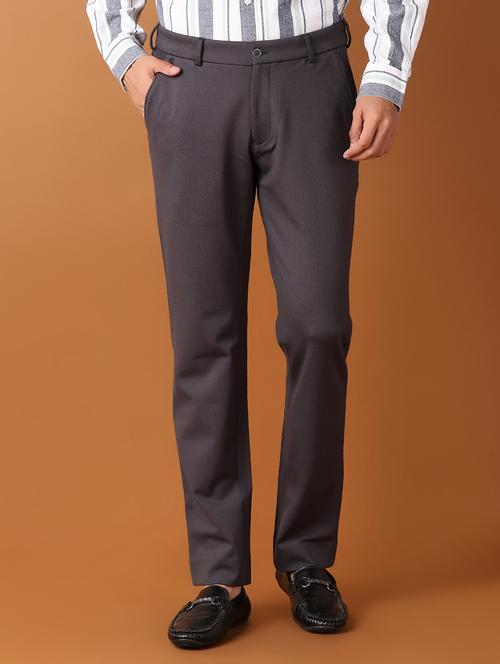 men solid flat front slim fit trouser - 21495432 -  Standard Image - 0