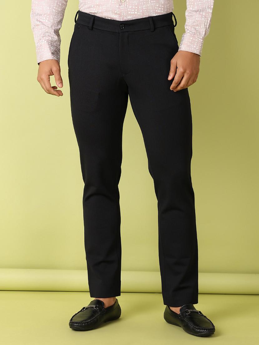 men solid flat front slim fit trouser