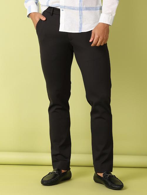 men black solid chinos casual trouser - 21495434 - Standard Image - 0