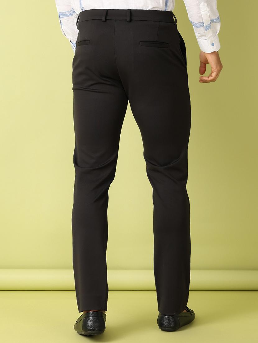 men black solid chinos casual trouser - 21495434 - Standard Image - 2