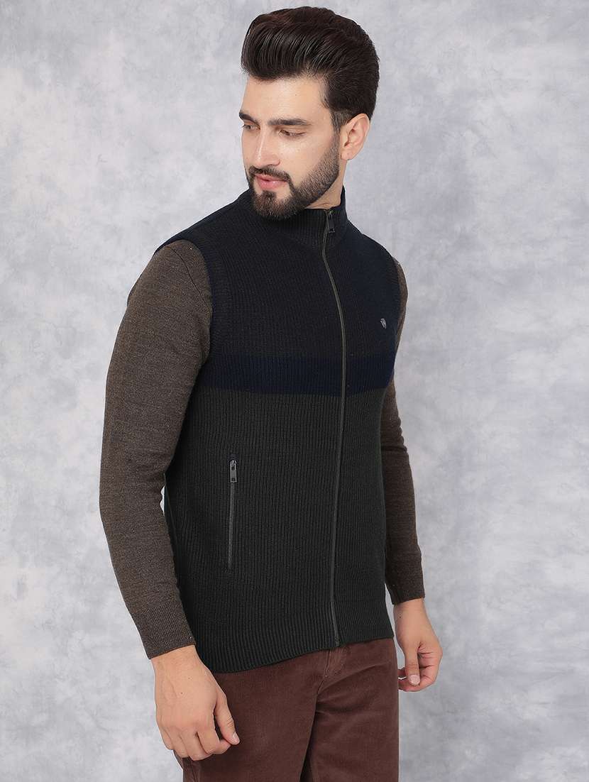 men olive self design cardigan - 21495824 - Standard Image - 2