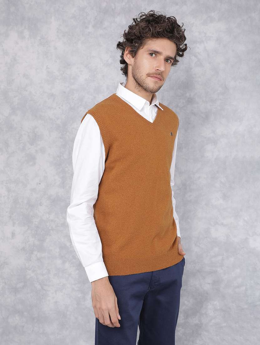 men solid brown cotton pullover - 21495837 -  Standard Image - 2