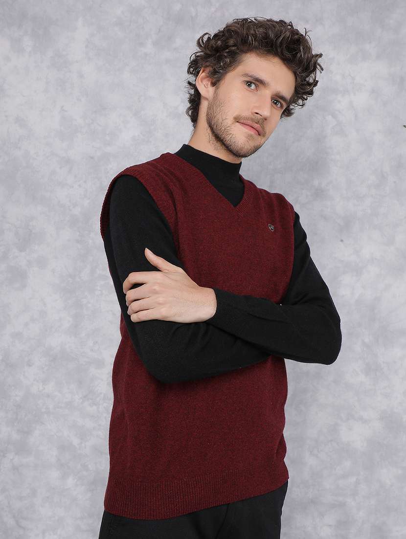 men solid maroon cotton pullover - 21495838 -  Standard Image - 2