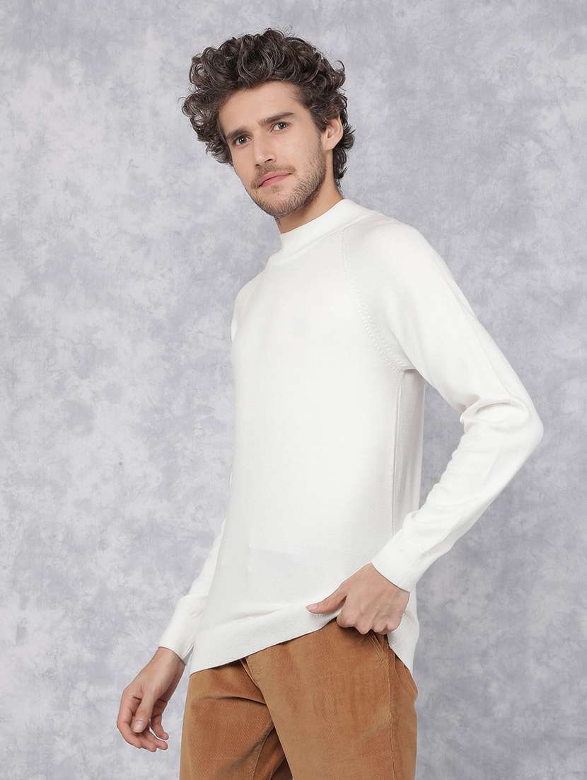 men solid white viscose pullover