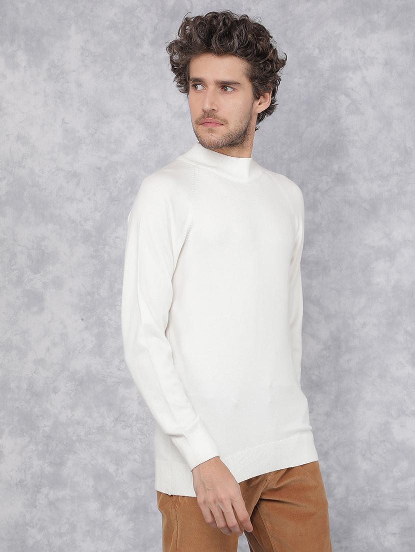 men solid white viscose pullover - 21495850 - Standard Image - 2