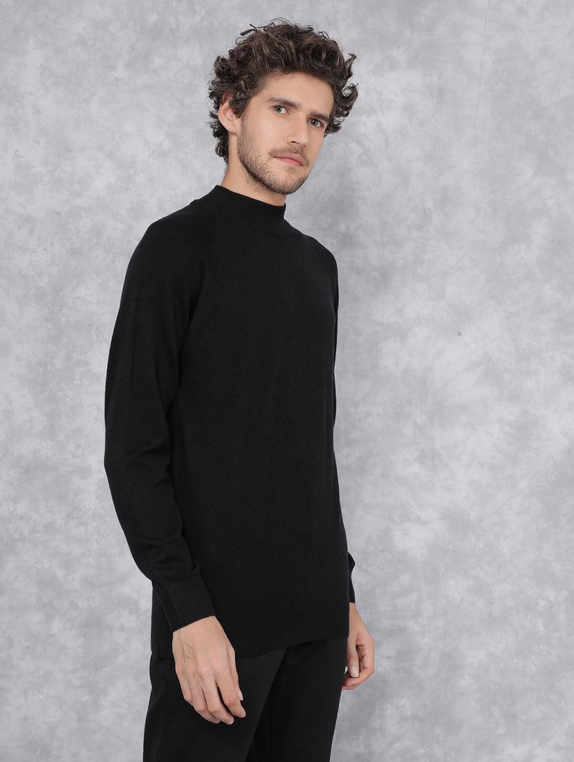 men solid black viscose pullover - 21495851 - Standard Image - 2