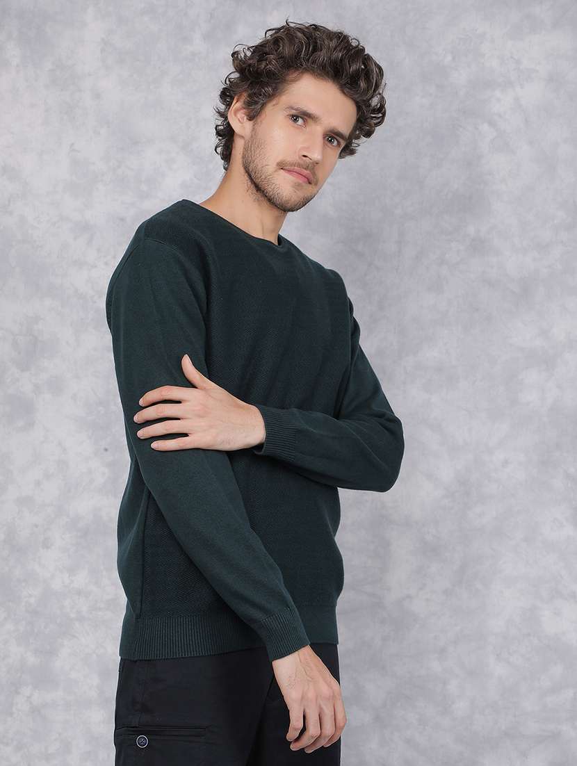 men solid teal green cotton pullover - 21495853 -  Standard Image - 2