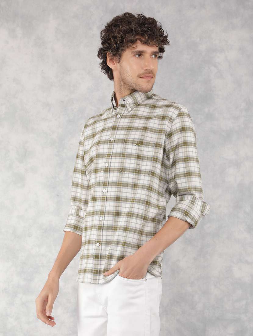 men long sleeve checkered casual shirt