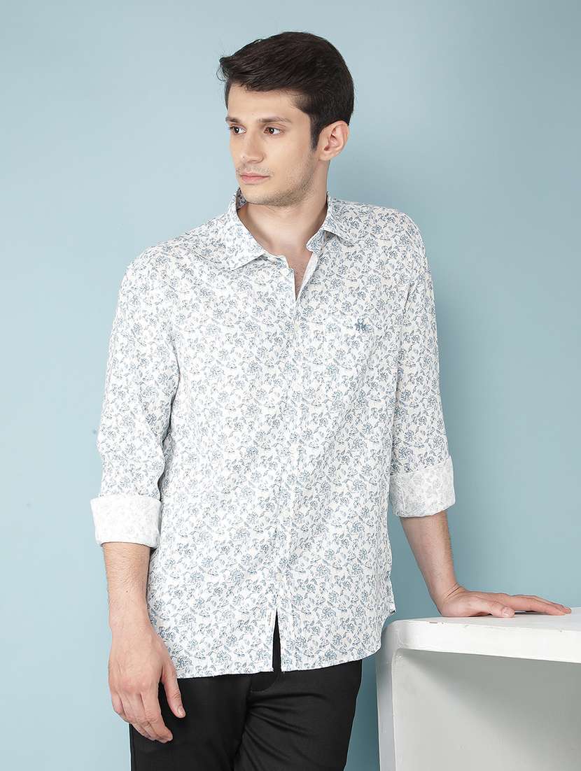 men printed long sleeve casual shirt