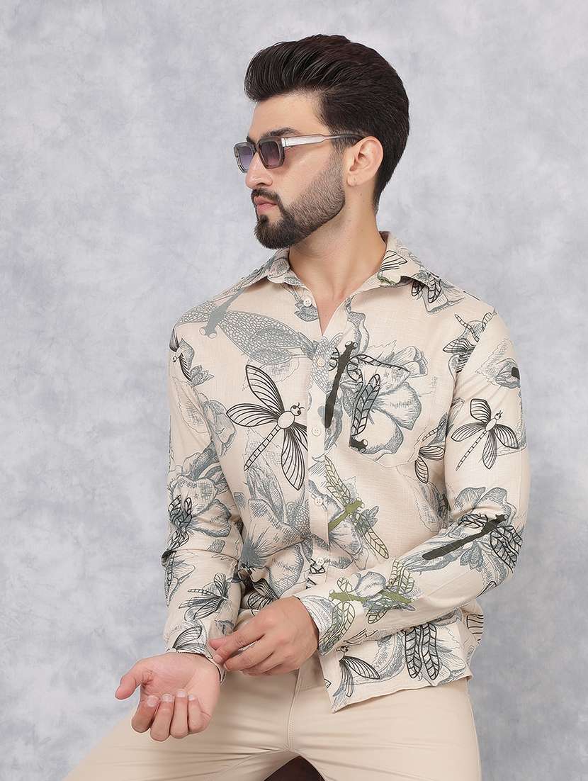 men long sleeve printed casual shirt