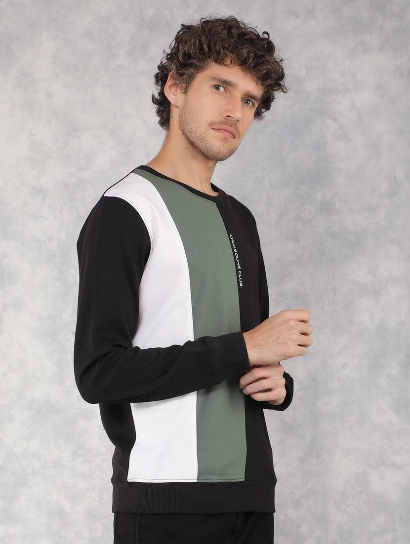 Men Black Cotton Blend Color Block Sweatshirt - 21495940 -  Standard Image - 2