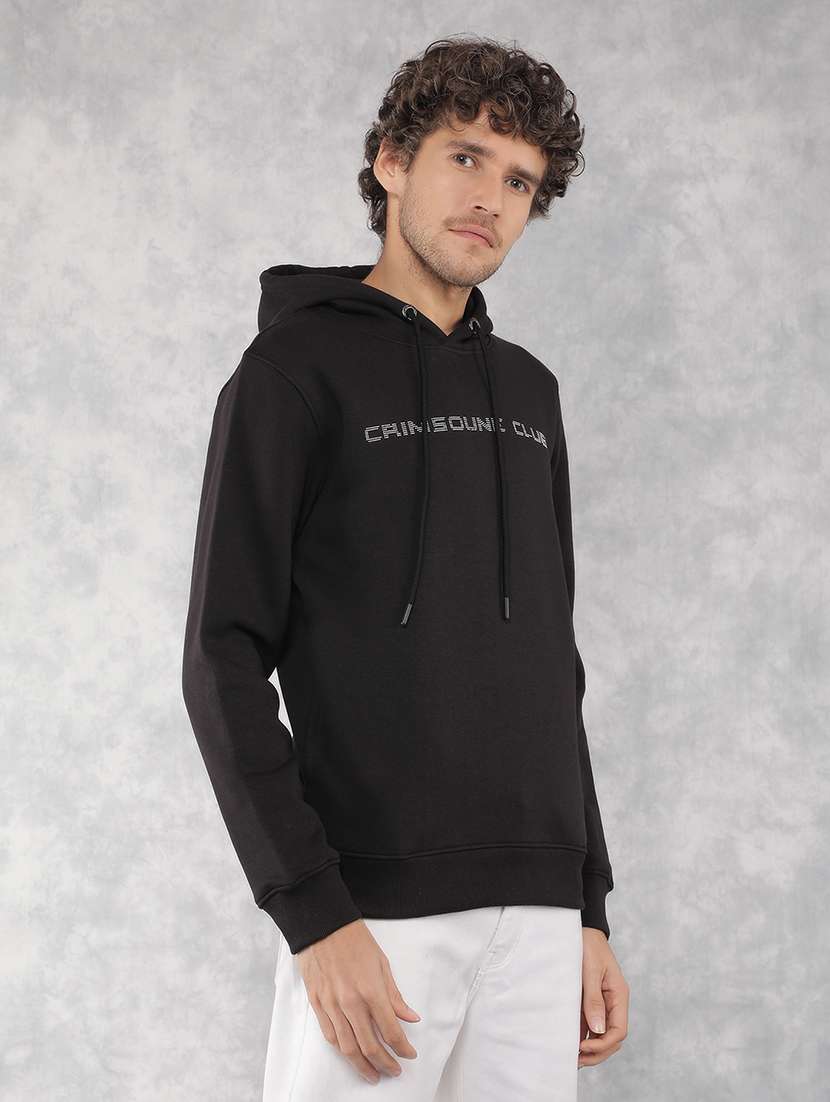 men black cotton blend chest print sweatshirt - 21495951 - Standard Image - 2