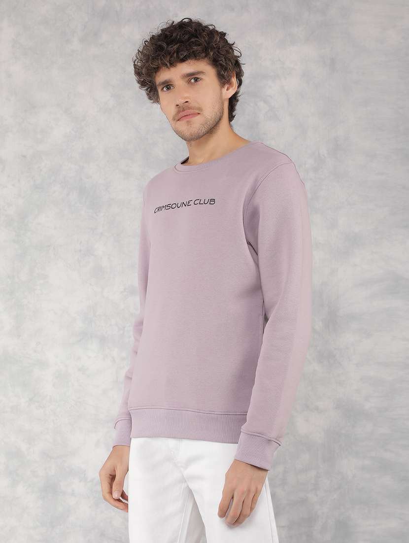 men purple cotton blend chest print sweatshirt