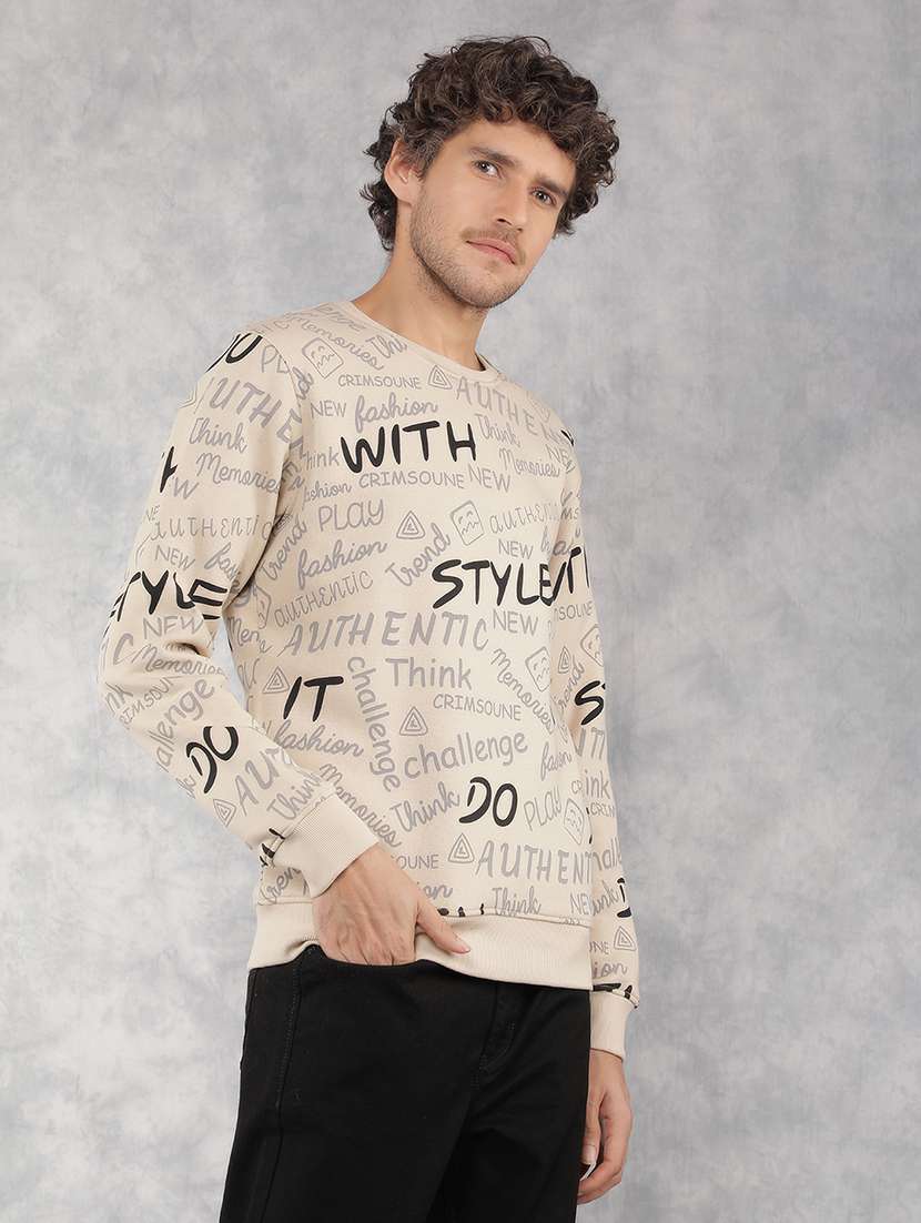 men beige cotton blend all over print sweatshirt - 21495960 -  Standard Image - 2