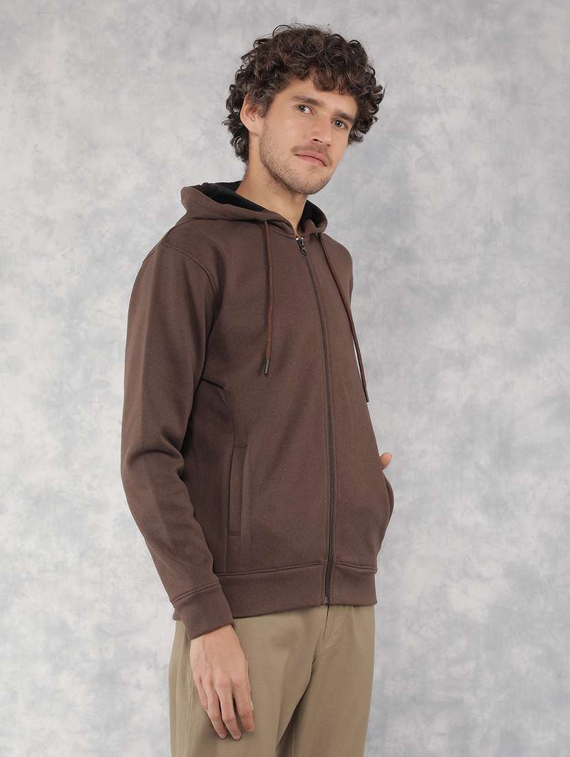 men solid brown polyester hooded sweatshirt - 21495961 -  Standard Image - 2